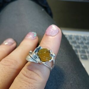 Olive opal ring in antique silver